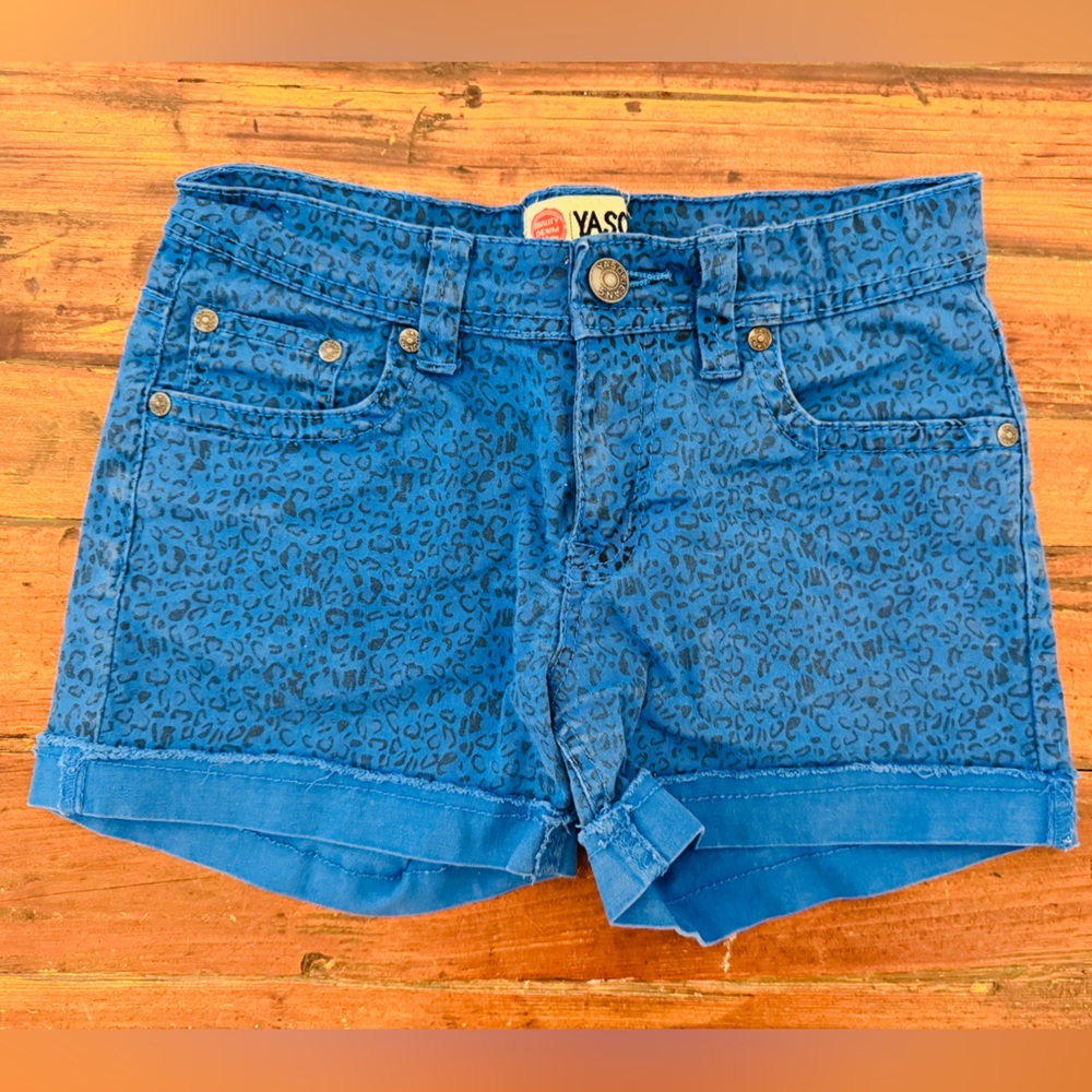 Blue Leopard Print Denim Shorts